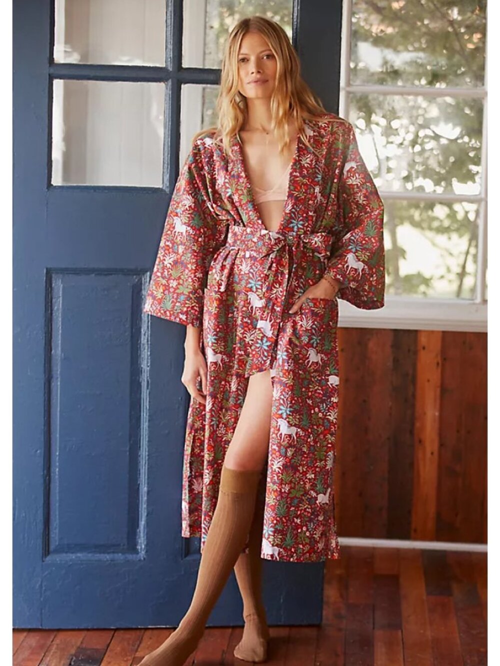 Anthropologie Printfresh Unicorn Garden Robe